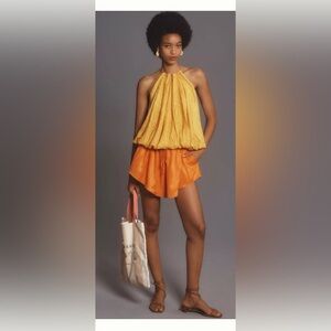 By Anthropologie Halter Bubble-Hem Top Yellow small